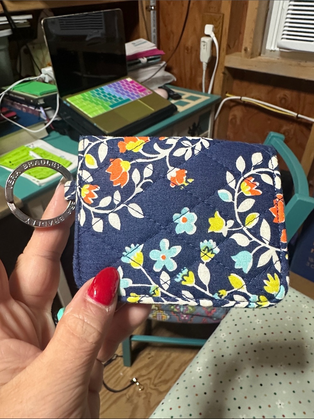 Vera Bradley Navy Quilted Card Wallet with Clear ID Window